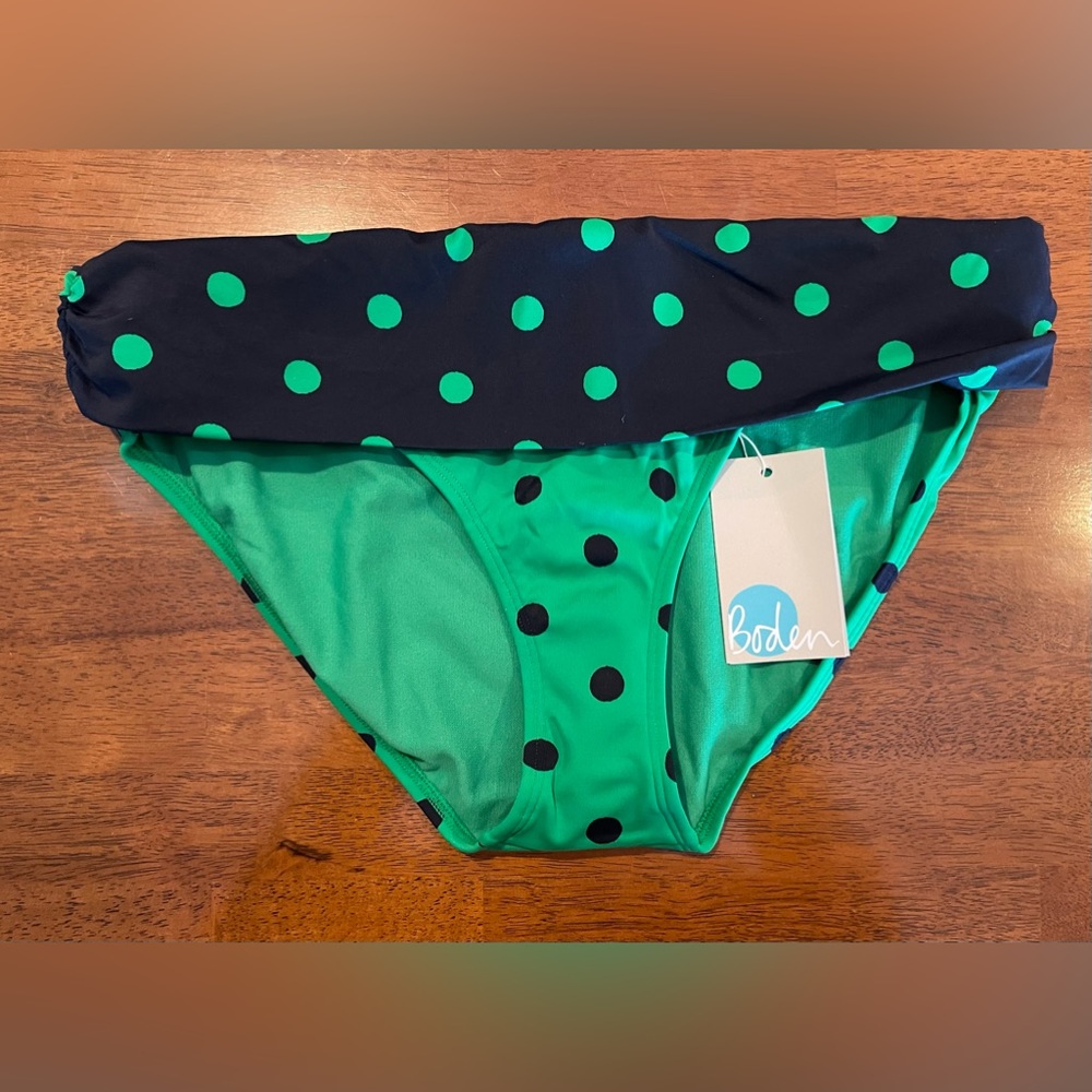 Boden Blue Green Dotted Fold Over bikini bottoms.  NWT Sz 10